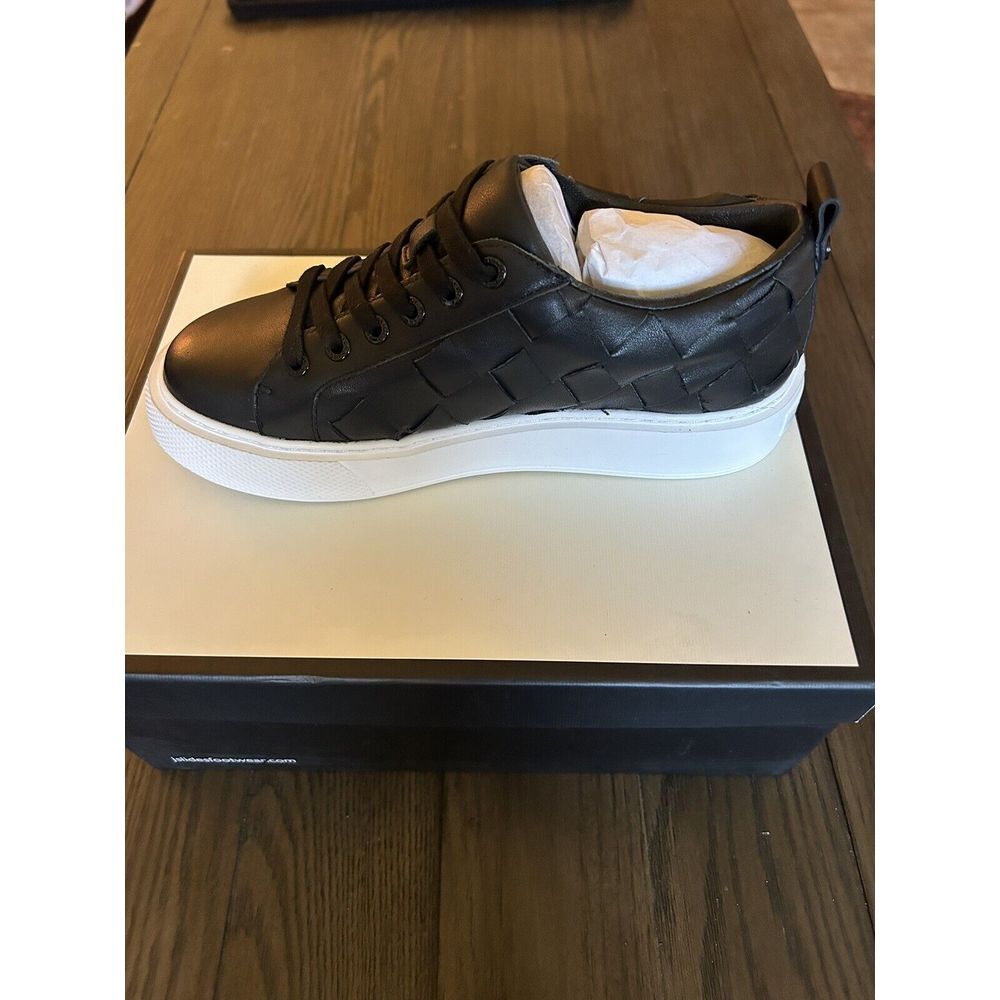 New J. Slides Dede Platform Sneaker Woven Leather Black Lace Up Closer Size 9 M